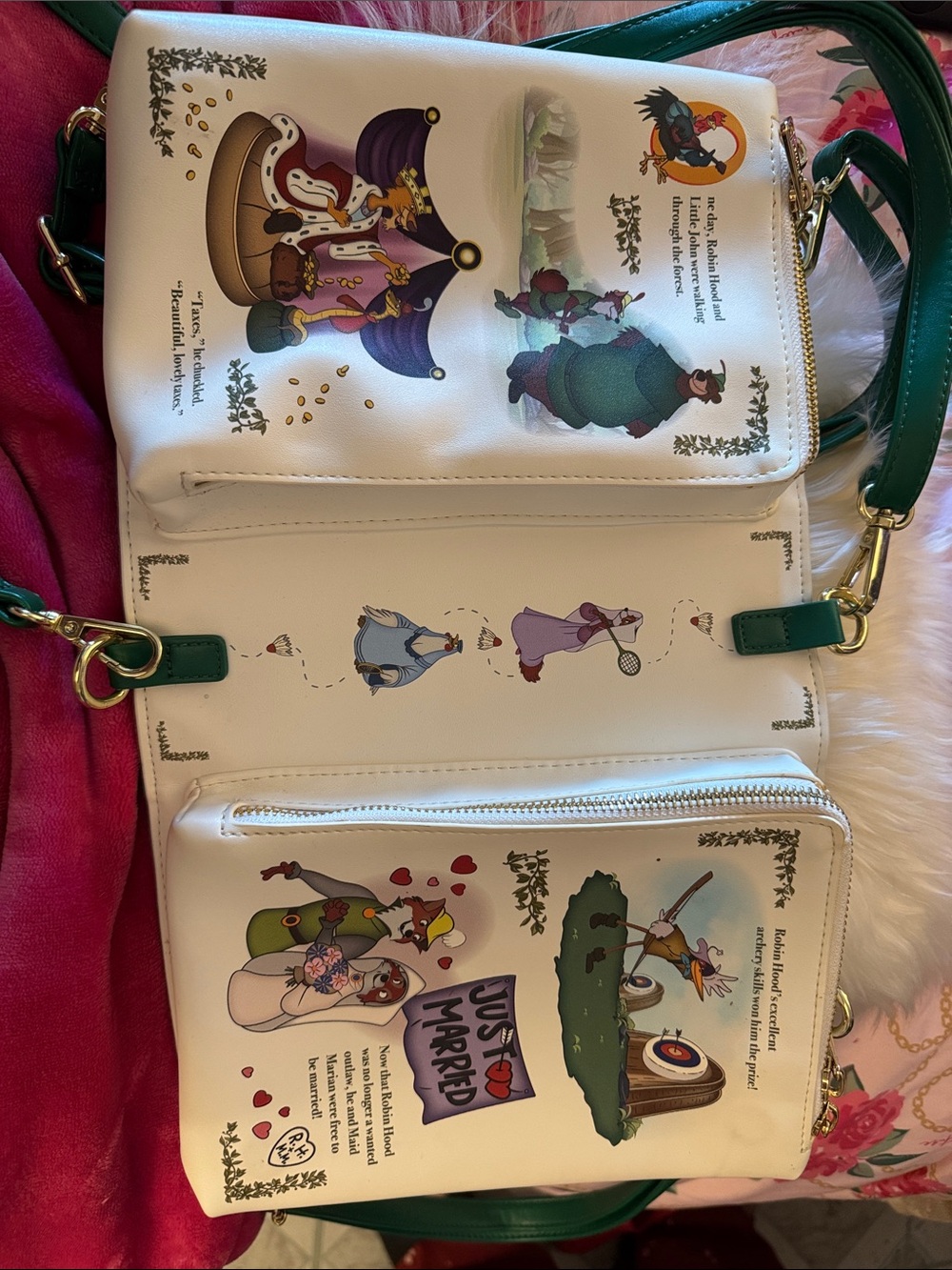 Loungefly Green Robin Hood Storybook Crossbody with Gold Accents - Picture 2 of 4